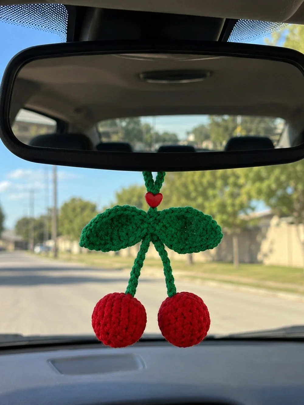 Crocheted Cherry Key Charm Card Holder - Red & Green